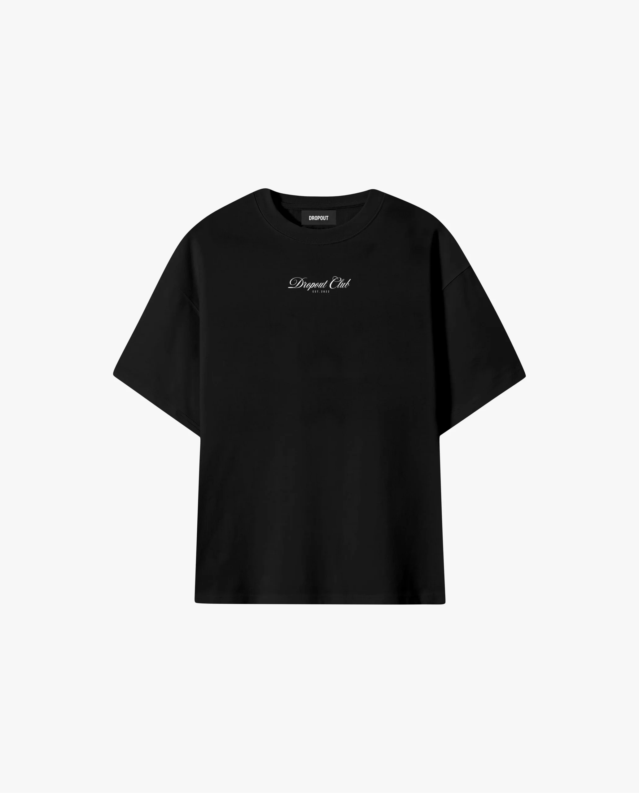 Mockup of the front of the Hangover Oversized Black T-shirt by Dropout brand