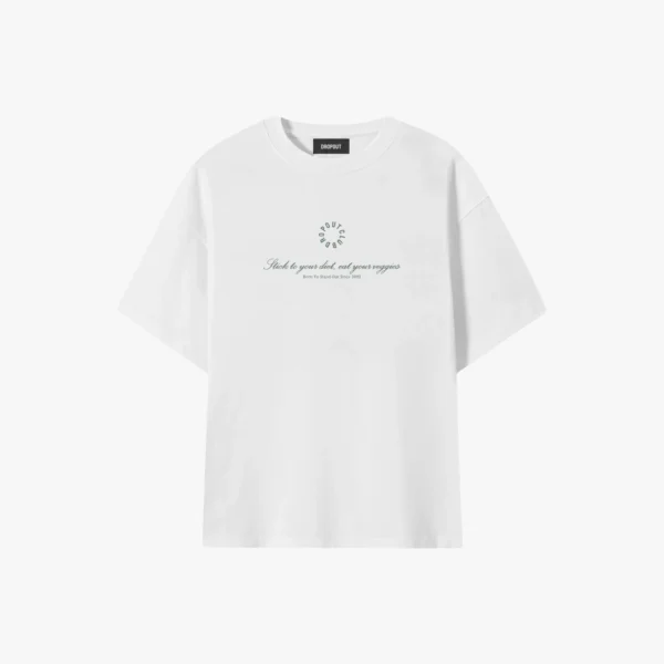 Mockup of the front of the Organic Taste White T-shirt by Dropout brand