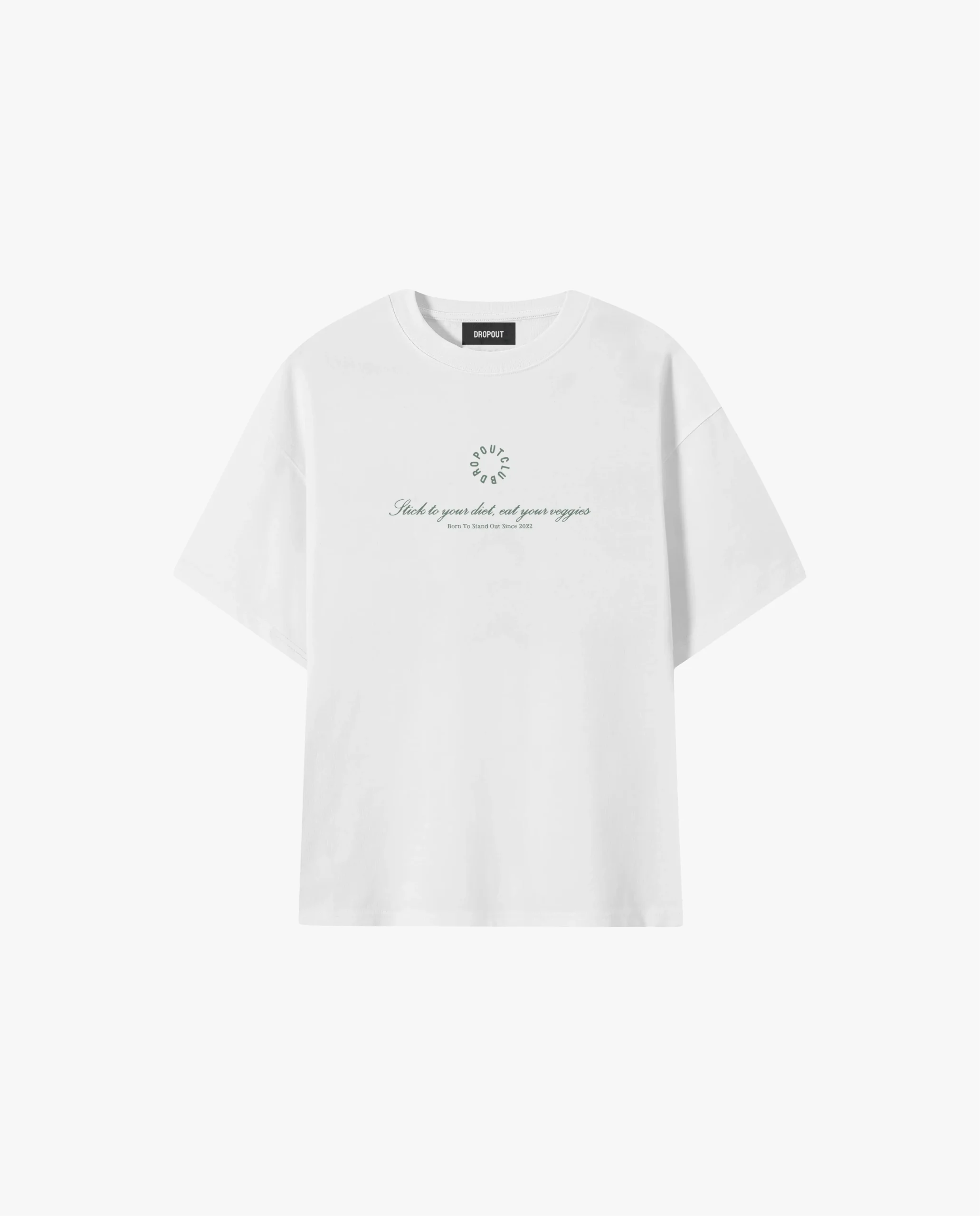 Mockup of the front of the Organic Taste White T-shirt by Dropout brand