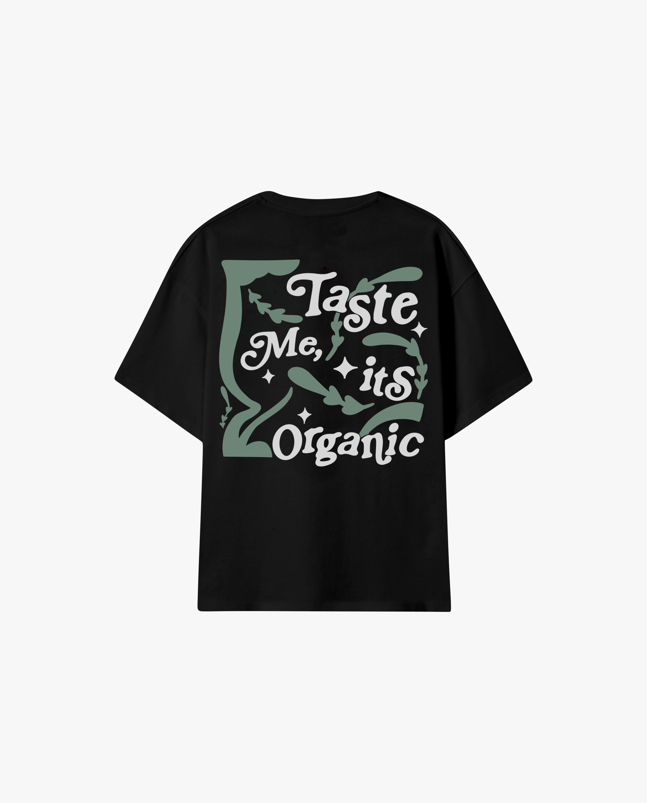 Mockup of the back of the Organic Taste Black T-shirt by Dropout