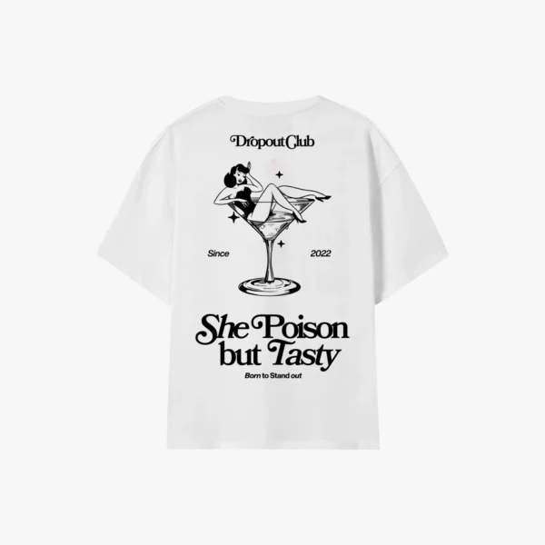 Mockup of the back of the Tasty Poison White T-shirt by Dropout