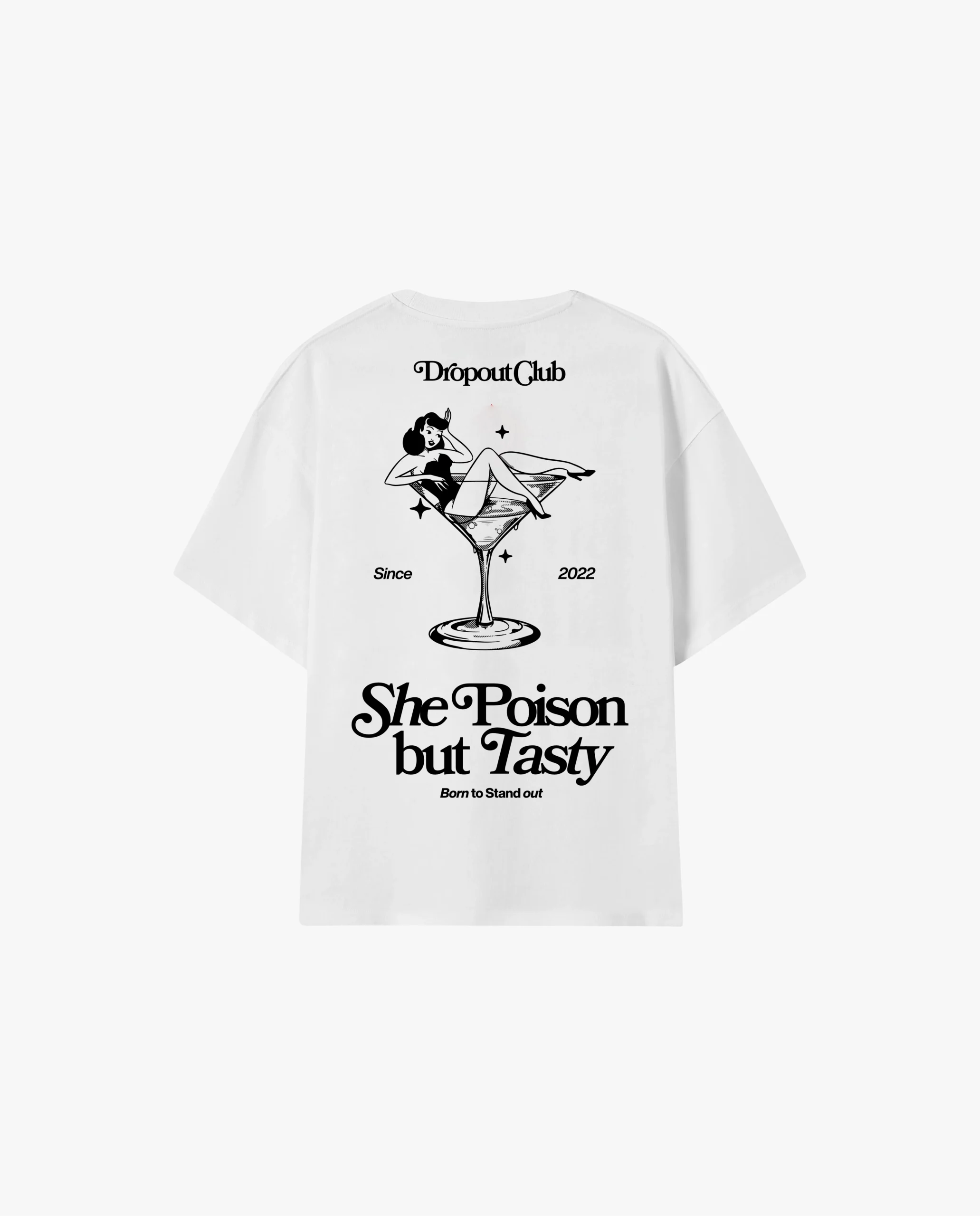 Mockup of the back of the Tasty Poison White T-shirt by Dropout