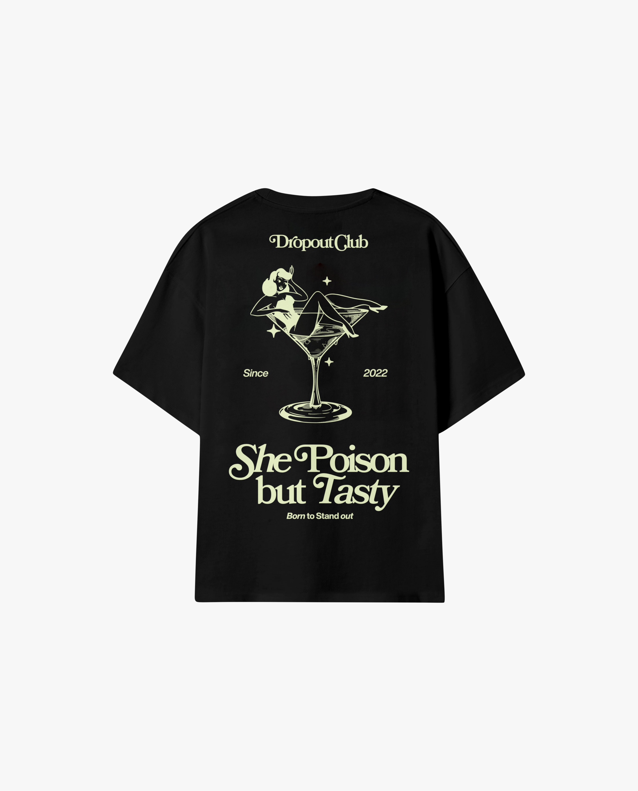 Mockup of the back of the Tasty Poison Black T-shirt by Dropout